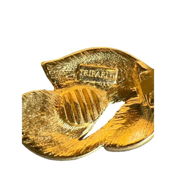 Trifari Set VTG 2 Necklaces PLUS Black Enamel Gold Clip Earrings Work Perfect - Picture 9 of 13